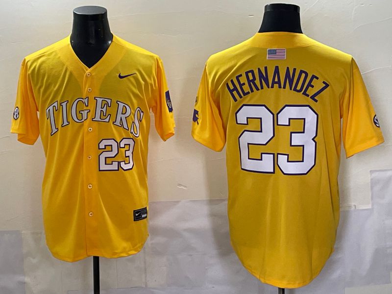 Men 2025 LSU Tigers #23 Hernandez Yellow Nike Joint Name Nike NCAA Jersey style 8->ncaa teams->NCAA Jersey